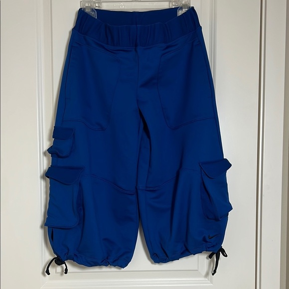 Nike Culotte Wide Leg Long Shorts Royal Blue Elastic Waist Cargo XS - Picture 1 of 8